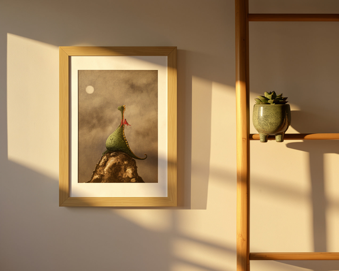 Little Dragon by Willy Leung, A4 giclée art print on 300g Hahnemühle Photo Rag, whimsical dragon illustration under a moonlit sky, dreamy fantasy wall art for modern home decor, poetic storytelling artwork