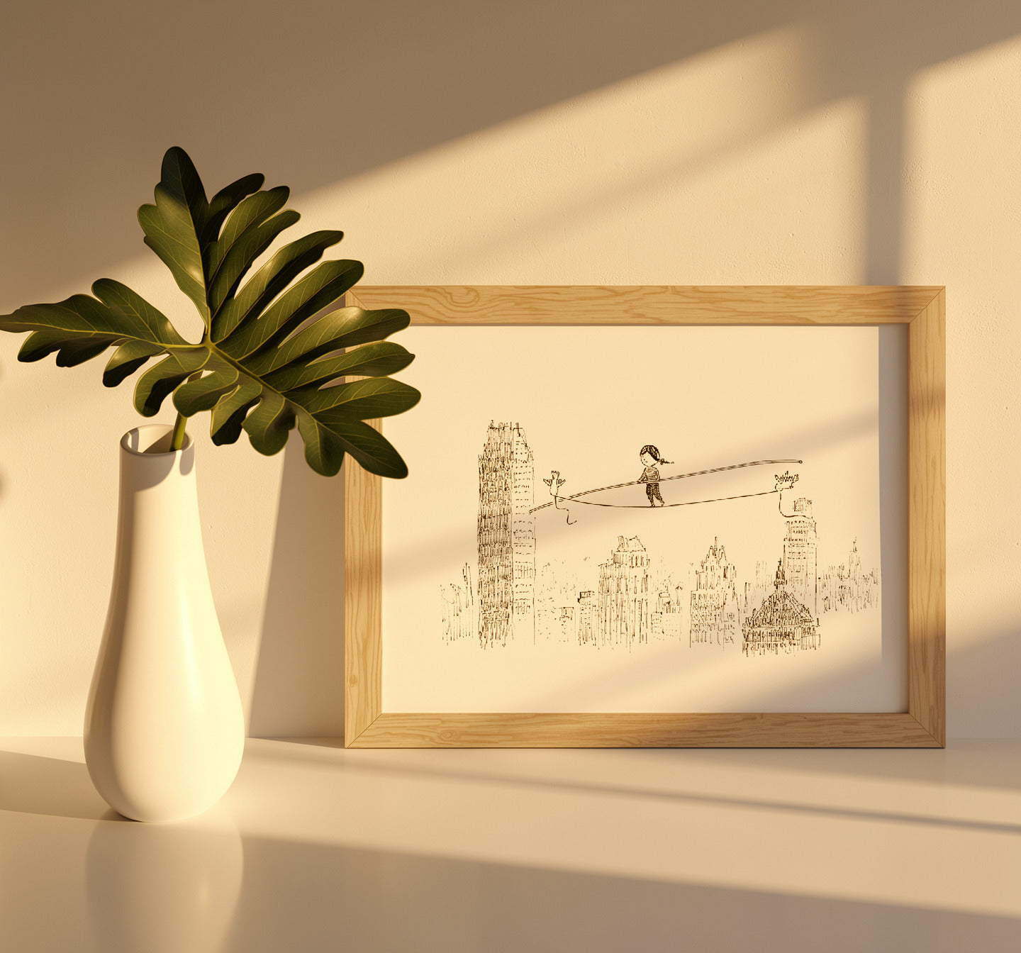 A4 giclée art print “Dizzy” by Willy Leung, minimalist line illustration with poetic balance and open space, calm wall art for modern interiors.
