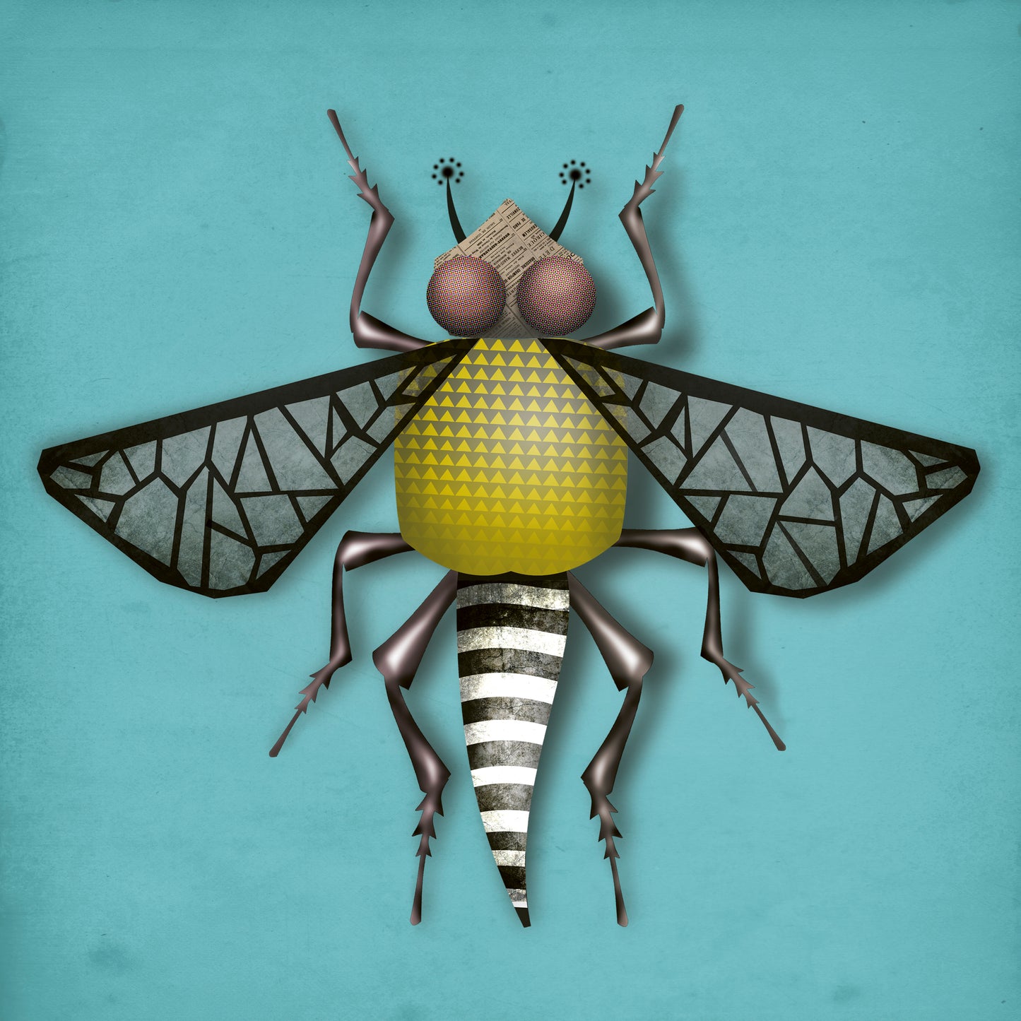 Square art print “Brigitte Bug” by Studio Frits, colorful insect illustration with geometric shapes, modern graphic wall art for contemporary home decor.