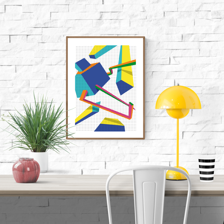 Colorful geometric abstract art print inspired by London architecture, designed by Belgian illustrator Gert Paenen for Studio Frits – modern city-themed 30x40 cm poster printed in Belgium.