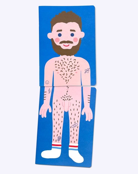 Set of two A5 notebooks by Dicks Don't Lie featuring humorous naked male figure illustrations, printed on premium matte paper with neon dotted pages – ideal for funny gifts or quirky journaling.