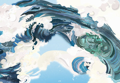 Fine art giclée print by Giu Watercolor of a dreamy female figure with flowing hair that turns into ocean waves, symbolizing freedom and the sea, 30 x 40 cm.