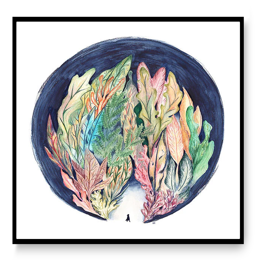 Square art print “Bos” by Kim Timmermans, watercolor-style nature illustration with green tones, minimalist wall art for calm modern interiors and home decor.