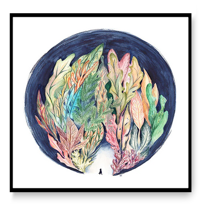 Square art print “Bos” by Kim Timmermans, watercolor-style nature illustration with green tones, minimalist wall art for calm modern interiors and home decor.