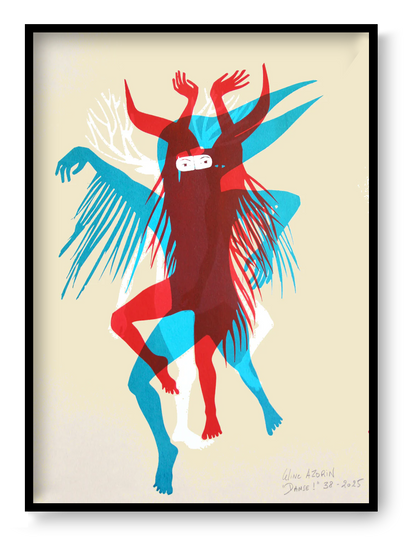 A3 handprinted screen print “DANSE – 38” by Céline Azorin, unique multicolor graphic dance composition, contemporary wall art for collectors.