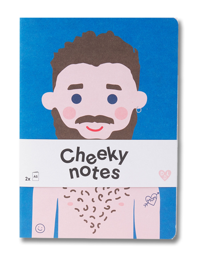 Set of two A5 notebooks by Dicks Don't Lie featuring humorous naked male figure illustrations, printed on premium matte paper with neon dotted pages – ideal for funny gifts or quirky journaling.