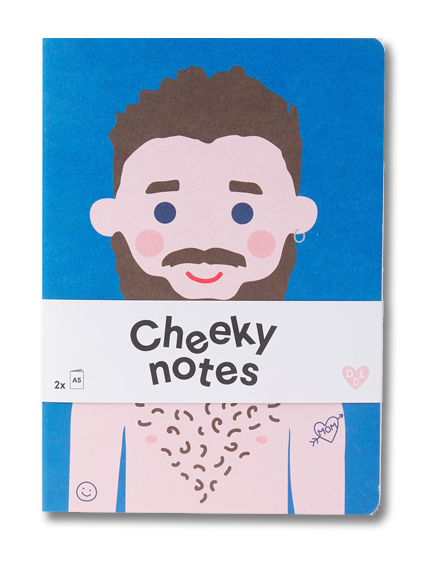 Set of two A5 notebooks by Dicks Don't Lie featuring humorous naked male figure illustrations, printed on premium matte paper with neon dotted pages – ideal for funny gifts or quirky journaling.