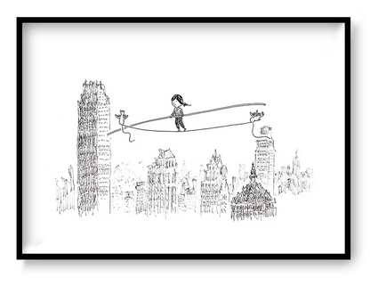 A4 giclée art print “Dizzy” by Willy Leung, minimalist line illustration with poetic balance and open space, calm wall art for modern interiors.