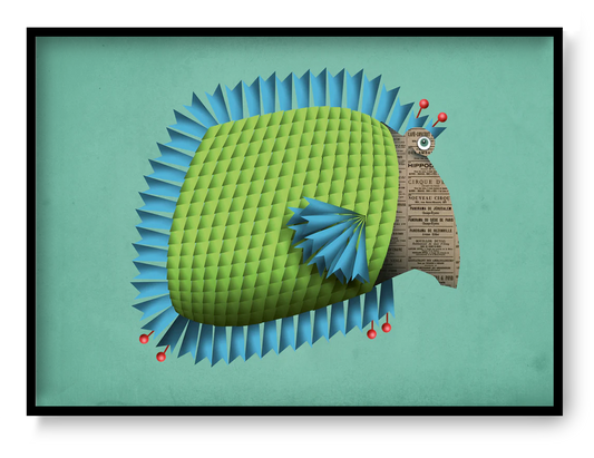 A4 art print “Edith la Poissonne” by Studio Frits, graphic fish illustration with bold textures and colors, playful wall art for modern interiors.