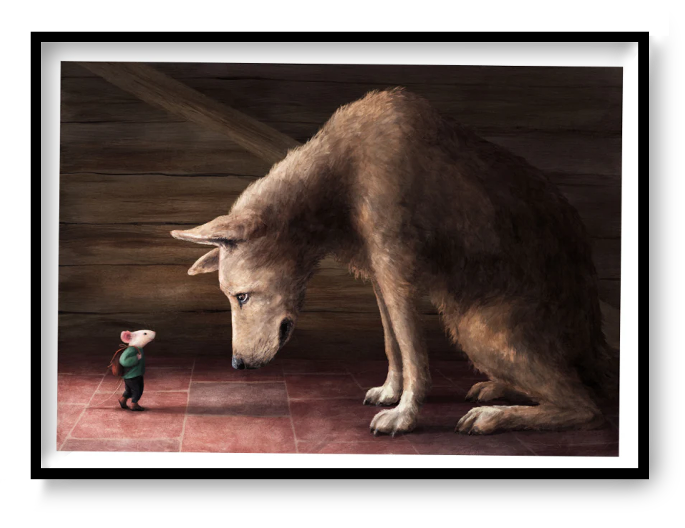 Art print “Een huis voor muis” by Stien van Kerckhoven, narrative illustration with gentle characters and warm atmosphere, limited edition wall art.