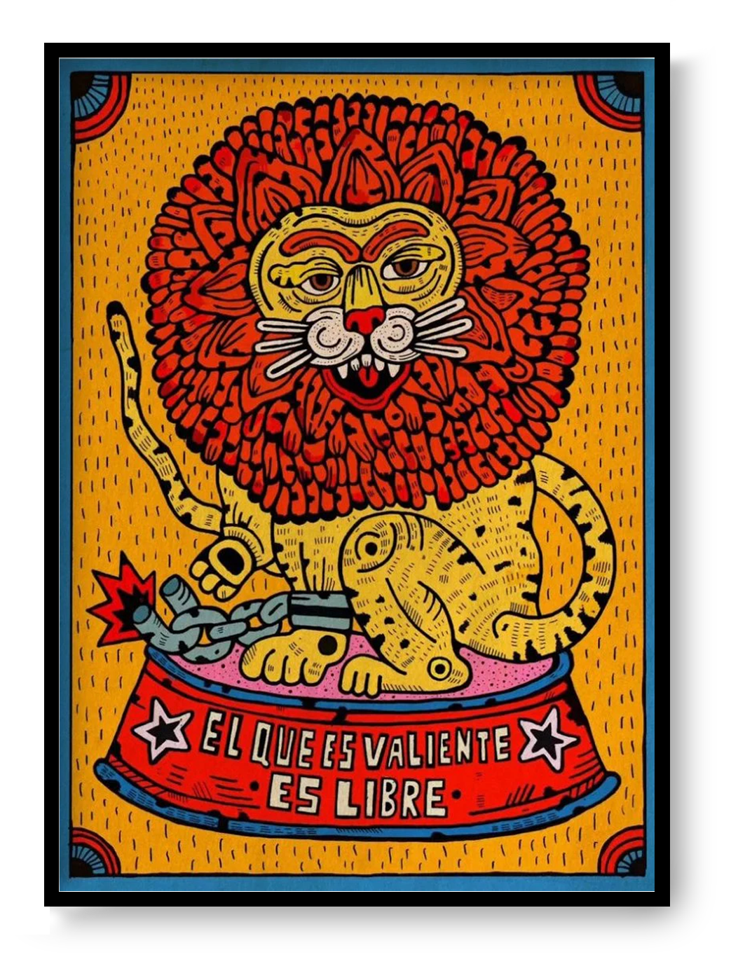 A3 art print “El que es valiente es libre” by Asis Percales, bold tattoo-inspired illustration symbolizing courage and freedom, statement wall art.