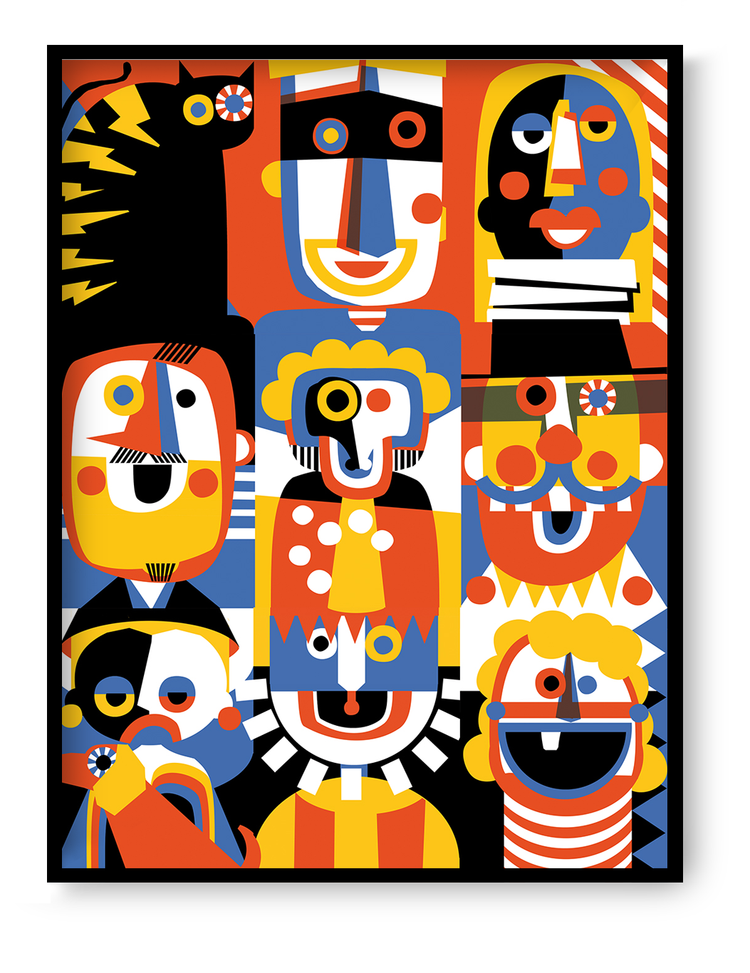 30x40 cm art print “Family Portrait” by Studio Frits, geometric illustration with colorful faces, modern graphic wall art for contemporary interiors.
