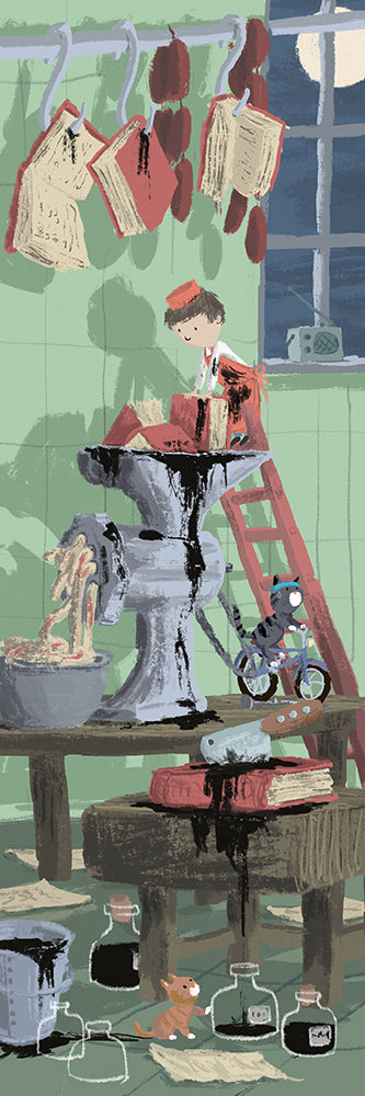 Horror giclée art print by Willy Leung in vertical format depicting a surreal domestic scene with subtle dark humor, printed on fine art paper.