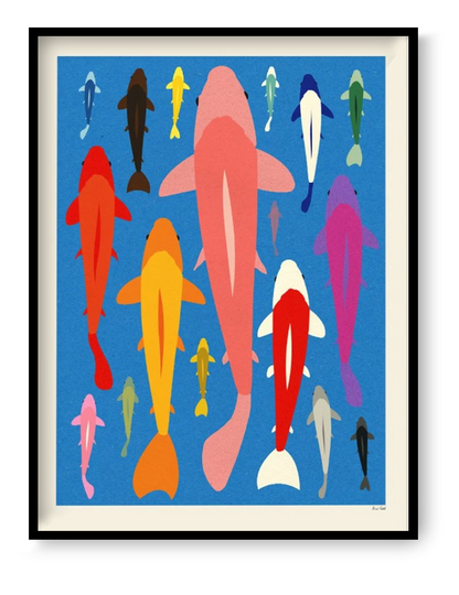 Koi Gang Rosi Feist koi fish art print 30x40 cm, colorful modern pop art wall decor for contemporary home interior design