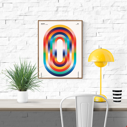 Segment by Posterlad – 30x40 cm geometric art print with bold rainbow arches and vibrant gradient colors, contemporary abstract wall art for stylish modern interiors, perfect for living rooms, studios, or offices.