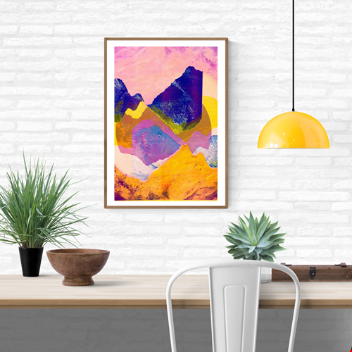 Vibrant abstract risograph art print by PTRVRKD featuring layered shapes, bold textures, and bright contemporary colors, ideal for modern home décor and collectors seeking limited-edition wall art.