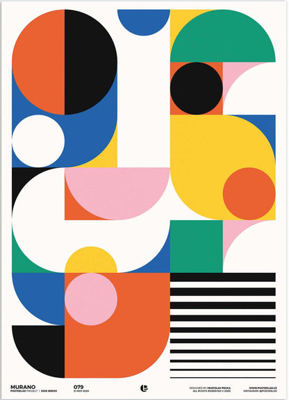Murano by Posterlad – 30x40 cm modern art print featuring colorful geometric shapes, bold circles, rectangles, and abstract patterns. A contemporary poster for stylish home or office wall decor.