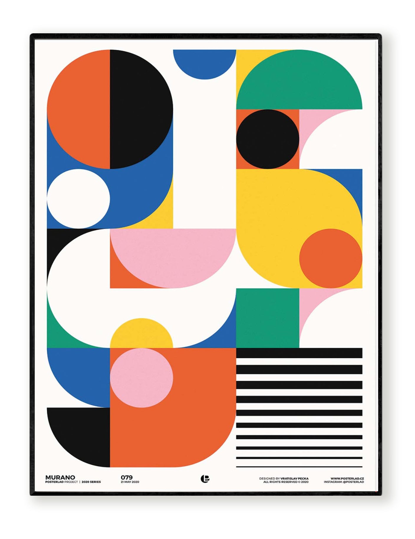 Murano by Posterlad – 30x40 cm modern art print featuring colorful geometric shapes, bold circles, rectangles, and abstract patterns. A contemporary poster for stylish home or office wall decor.