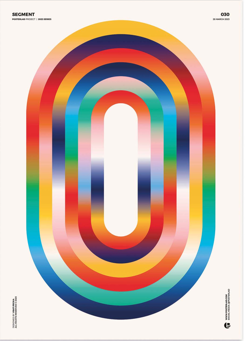 Segment by Posterlad – 30x40 cm geometric art print with bold rainbow arches and vibrant gradient colors, contemporary abstract wall art for stylish modern interiors, perfect for living rooms, studios, or offices.