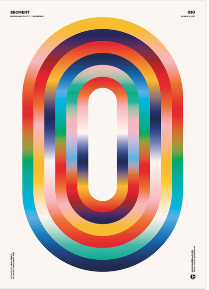 Segment by Posterlad – 30x40 cm geometric art print with bold rainbow arches and vibrant gradient colors, contemporary abstract wall art for stylish modern interiors, perfect for living rooms, studios, or offices.