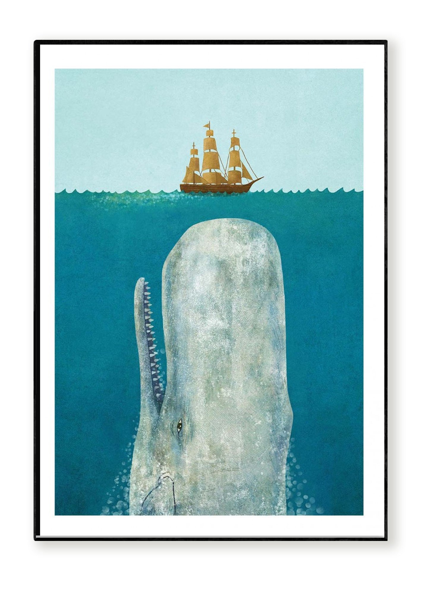 The Whale by Terry Fan – 50x70 cm surreal art print of a giant whale surfacing beneath a ship at sea, poetic nautical wall decor inspired by ocean mysteries and marine life, perfect for coastal and literary-inspired interiors.