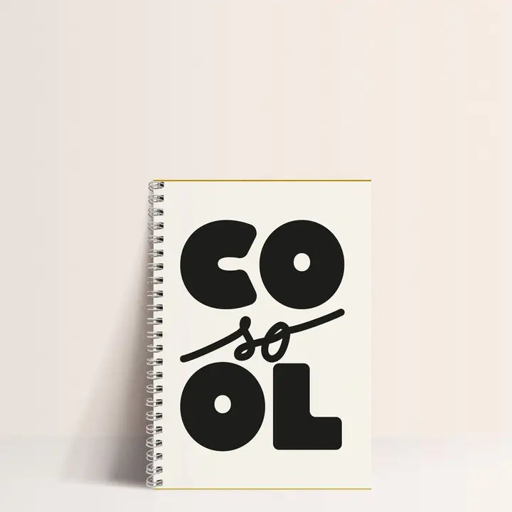 Minimalist A5 spiral notebook titled “So Cool” by Papier & Co., featuring bold black text on an off-white cover with 60 blank recycled pages – French-designed eco notebook for stylish creatives and design lovers.