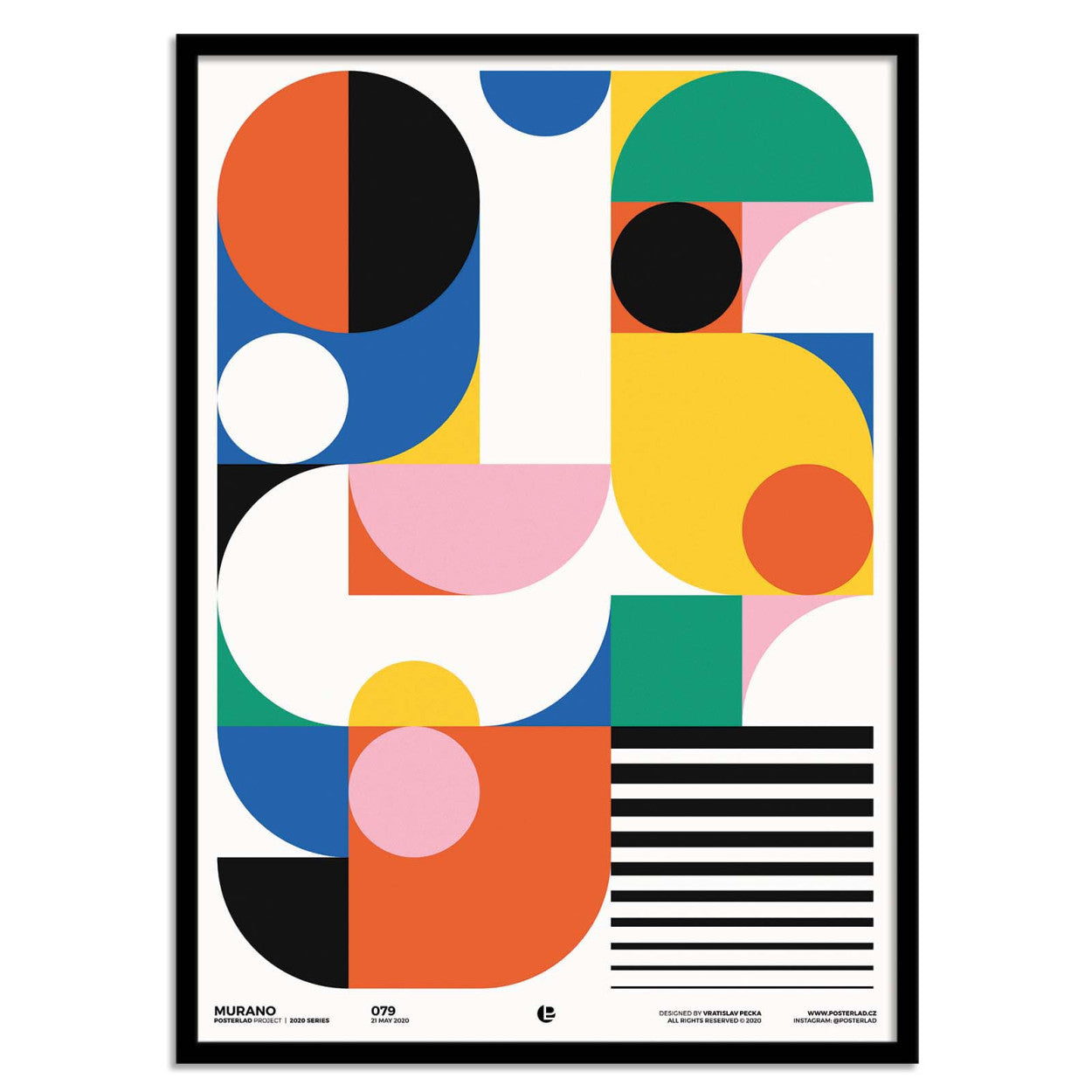 Murano by Posterlad – 30x40 cm modern art print featuring colorful geometric shapes, bold circles, rectangles, and abstract patterns. A contemporary poster for stylish home or office wall decor.