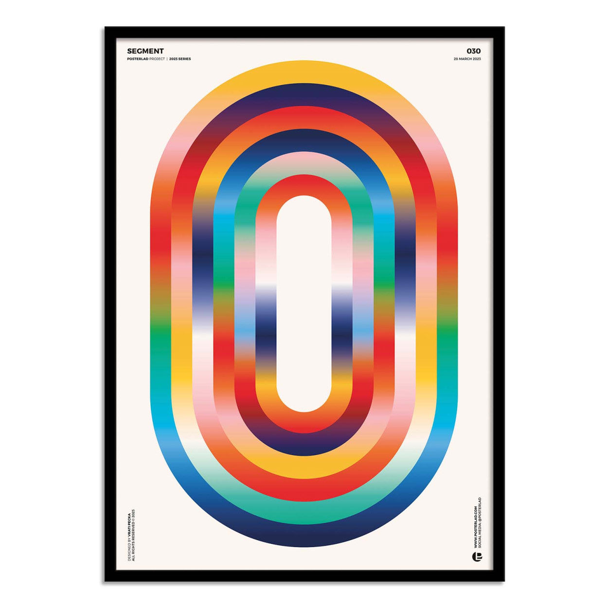 Segment by Posterlad – 30x40 cm geometric art print with bold rainbow arches and vibrant gradient colors, contemporary abstract wall art for stylish modern interiors, perfect for living rooms, studios, or offices.