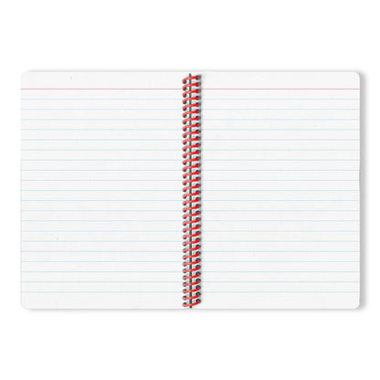 A5 spiral notebook by Weew Smart Design featuring a bold black geometric circle pattern on a grey recycled paper cover, red spiral binding, and 200 blank pages – modern minimalist stationery for everyday use.