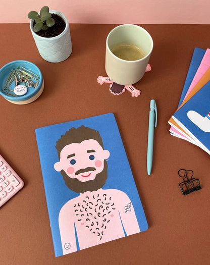 Set of two A5 notebooks by Dicks Don't Lie featuring humorous naked male figure illustrations, printed on premium matte paper with neon dotted pages – ideal for funny gifts or quirky journaling.