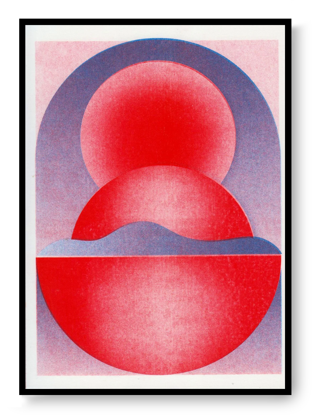 Geometric red purple risograph print by PTRVRKD, abstract minimalist wall art, small format risograph poster, Galerie Frits