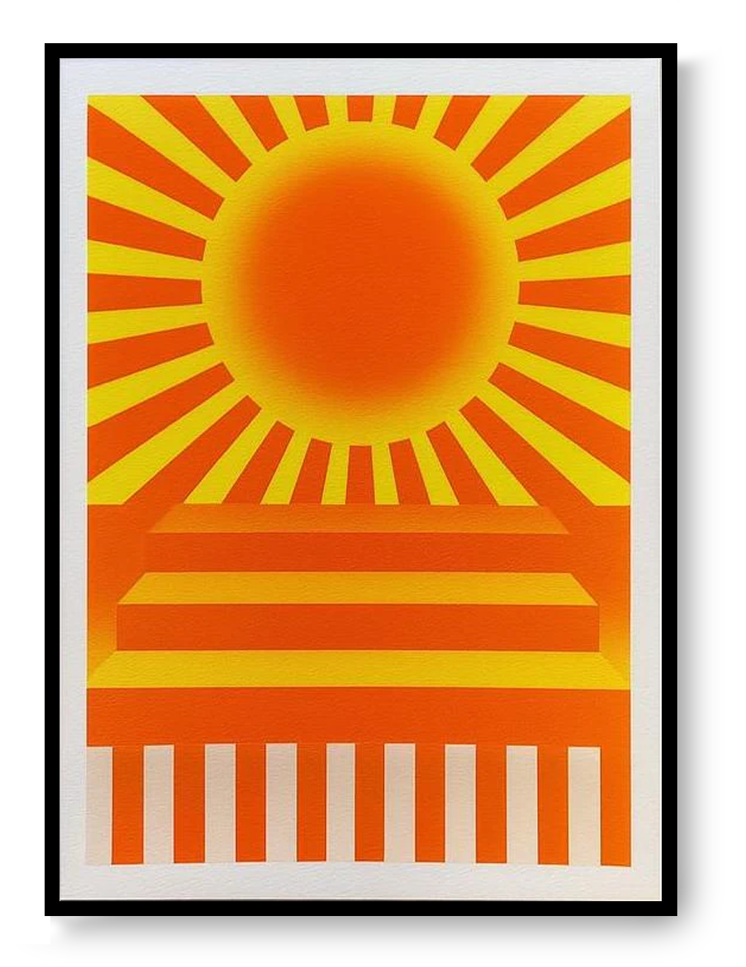 Yellow red sun geometric risograph print by PTRVRKD, abstract sun wall art, small modern graphic poster, Galerie Frits illustration shop