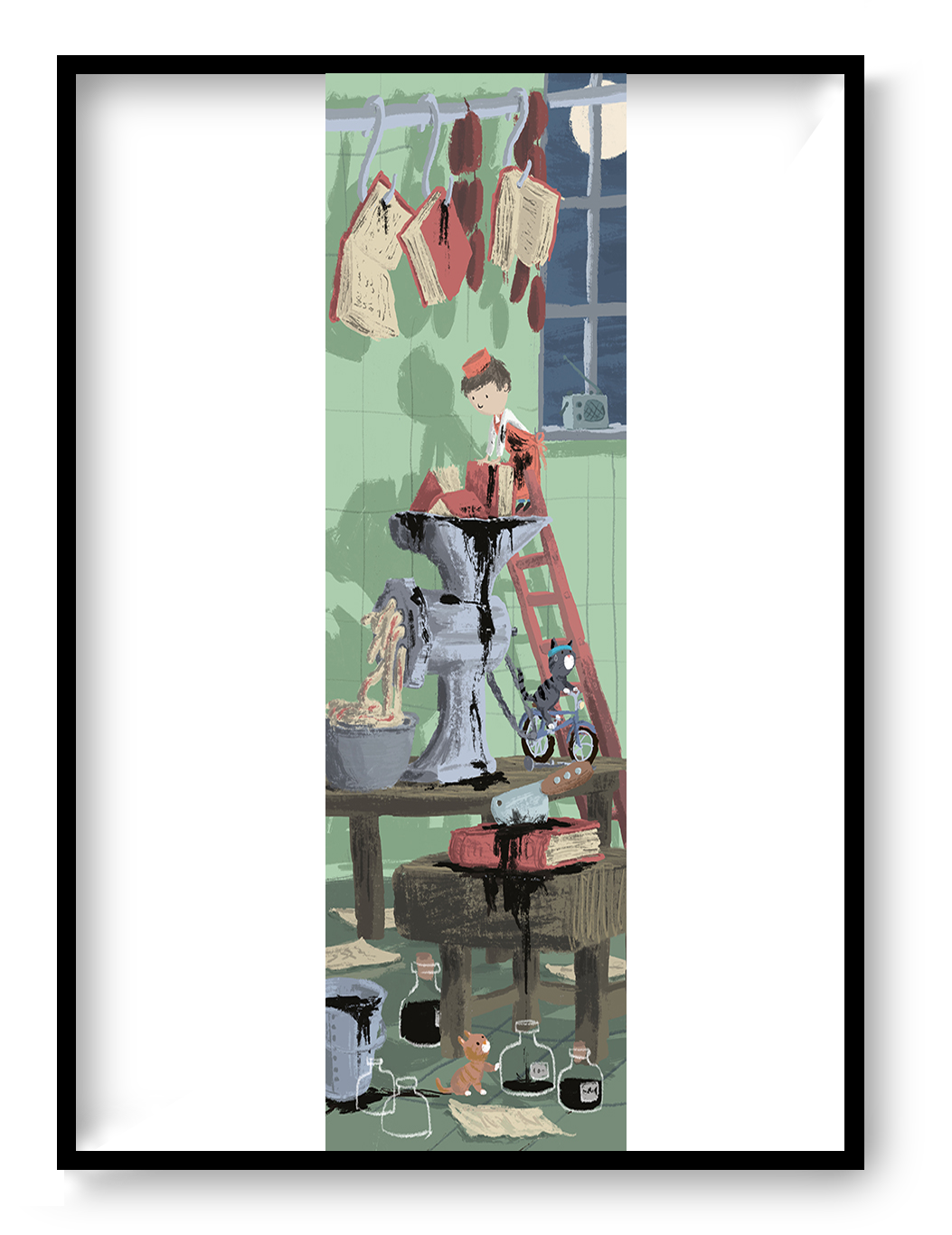 Horror giclée art print by Willy Leung in vertical format depicting a surreal domestic scene with subtle dark humor, printed on fine art paper.