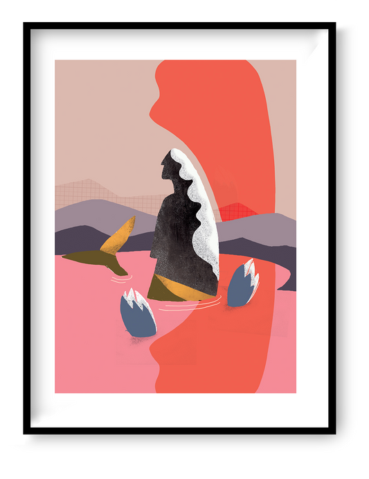 Mermaids art print set by Studio Frits featuring three abstract mermaid illustrations with bold colors and modern graphic composition