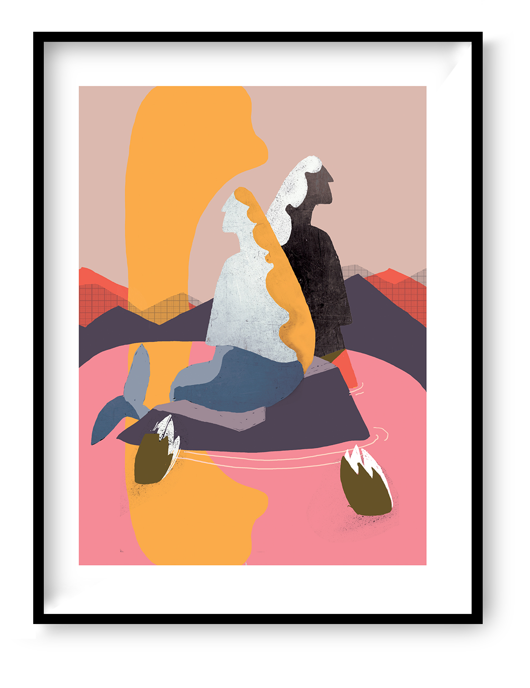 Mermaids art print set by Studio Frits featuring three abstract mermaid illustrations with bold colors and modern graphic composition
