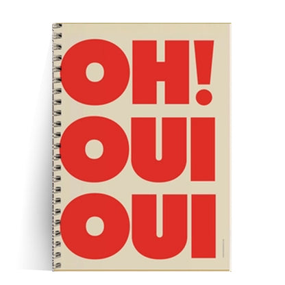 A5 spiral notebook titled “Oh! Oui Oui” by French brand Papier & Co., featuring bold red typography on a cream background, 60 blank pages, made with recycled paper – fun and eco-friendly stationery for creatives and design lovers.
