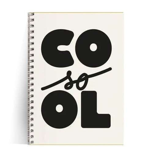 Minimalist A5 spiral notebook titled “So Cool” by Papier & Co., featuring bold black text on an off-white cover with 60 blank recycled pages – French-designed eco notebook for stylish creatives and design lovers.