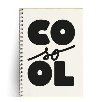 Minimalist A5 spiral notebook titled “So Cool” by Papier & Co., featuring bold black text on an off-white cover with 60 blank recycled pages – French-designed eco notebook for stylish creatives and design lovers.