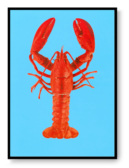 Red lobster illustration on blue background by PTRVRKD, A5 food art print, modern pop art wall decor from Galerie Frits