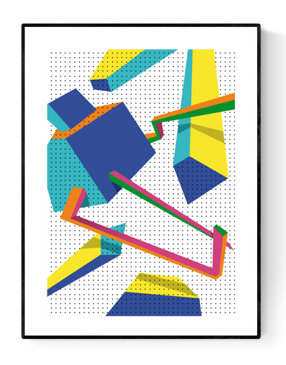Colorful geometric abstract art print inspired by London architecture, designed by Belgian illustrator Gert Paenen for Studio Frits – modern city-themed 30x40 cm poster printed in Belgium.