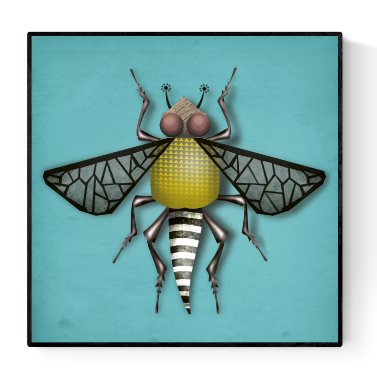 Brigitte Bug art print by Studio Frits – colorful and whimsical insect illustration with geometric wings and bold textures, modern wall art inspired by nature and entomology, perfect for quirky home decor or collectors of unique prints, available at Galerie Frits
