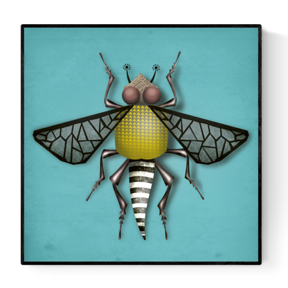 Brigitte Bug art print by Studio Frits – colorful and whimsical insect illustration with geometric wings and bold textures, modern wall art inspired by nature and entomology, perfect for quirky home decor or collectors of unique prints, available at Galerie Frits