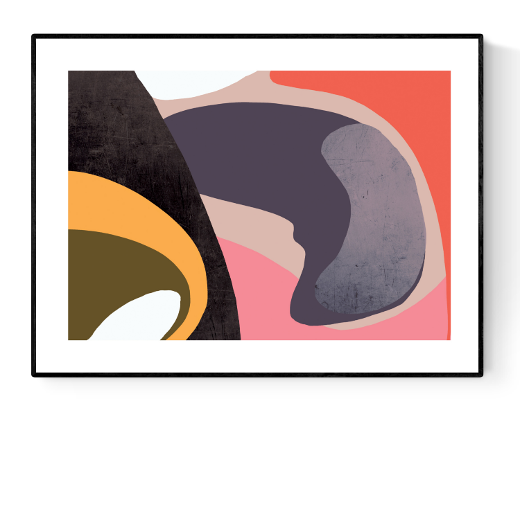 A modern abstract art print from the Mermaids Abstract series by Studio Frits, featuring bold organic shapes in earthy and coral tones, printed on premium 300g paper. Contemporary Belgian wall art set, ideal for minimalist interiors.