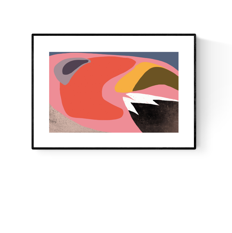 A modern abstract art print from the Mermaids Abstract series by Studio Frits, featuring bold organic shapes in earthy and coral tones, printed on premium 300g paper. Contemporary Belgian wall art set, ideal for minimalist interiors.