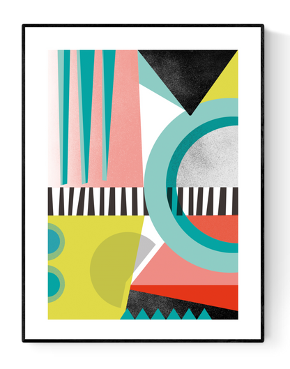Berlin abstract art print set by Studio Frits – modern geometric wall art in bold colors and Bauhaus-inspired design. Set of 3 minimalist posters with vibrant shapes, contemporary composition, and artistic patterns. Perfect decorative artwork for living rooms, creative offices, and design-focused interiors. High-quality prints for modern home decor and art collectors