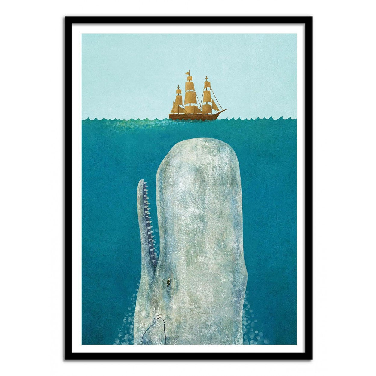 The Whale by Terry Fan – 50x70 cm surreal art print of a giant whale surfacing beneath a ship at sea, poetic nautical wall decor inspired by ocean mysteries and marine life, perfect for coastal and literary-inspired interiors.