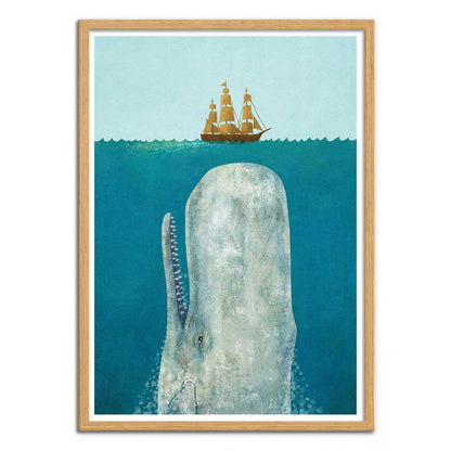The Whale by Terry Fan – 50x70 cm surreal art print of a giant whale surfacing beneath a ship at sea, poetic nautical wall decor inspired by ocean mysteries and marine life, perfect for coastal and literary-inspired interiors.